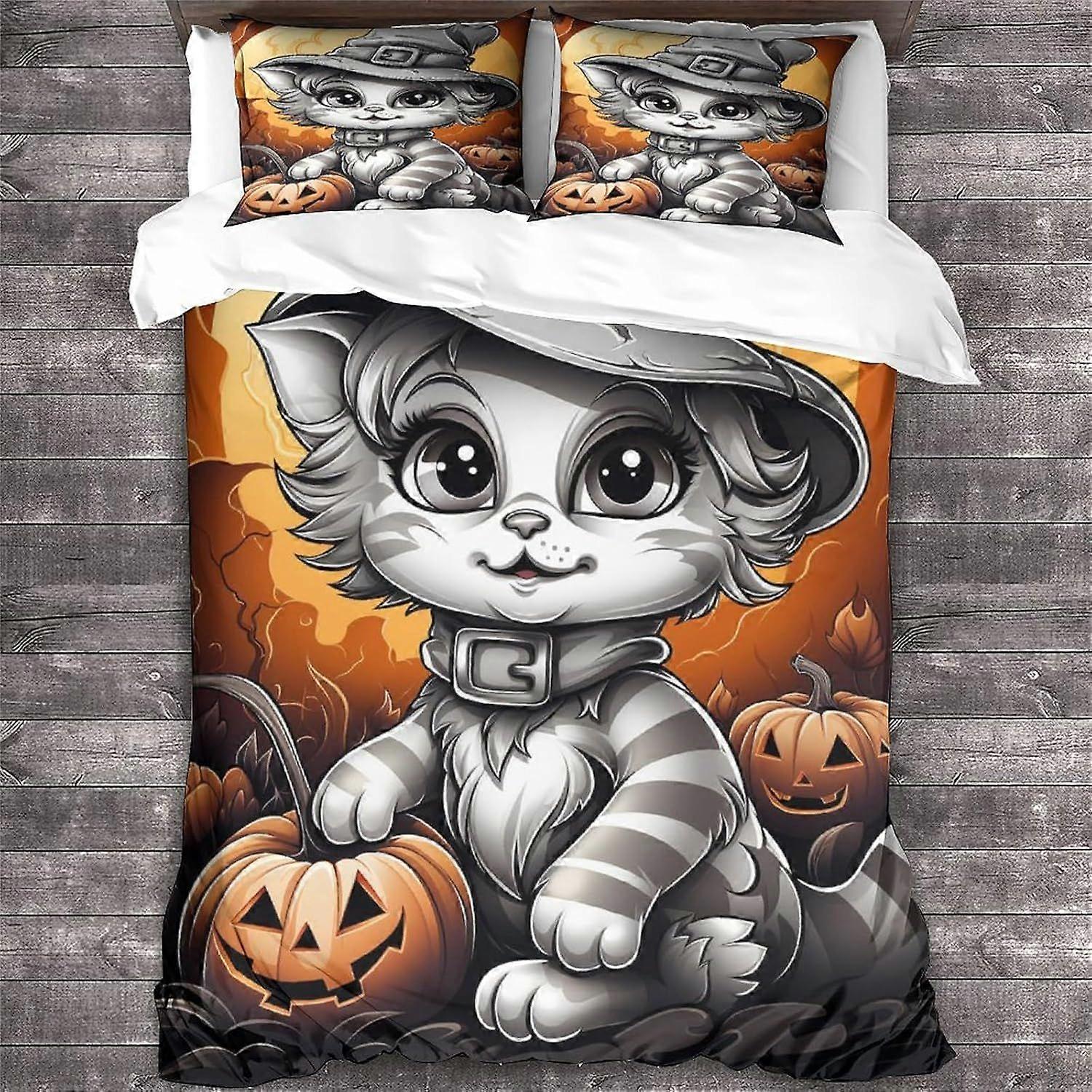 LikeEj Påslakan Katt Påslakan Djurtryckt Sängkläder Set Mjuk Mikrofiber Halloween Täcke Överdrag Med Dragkedja Stängning King