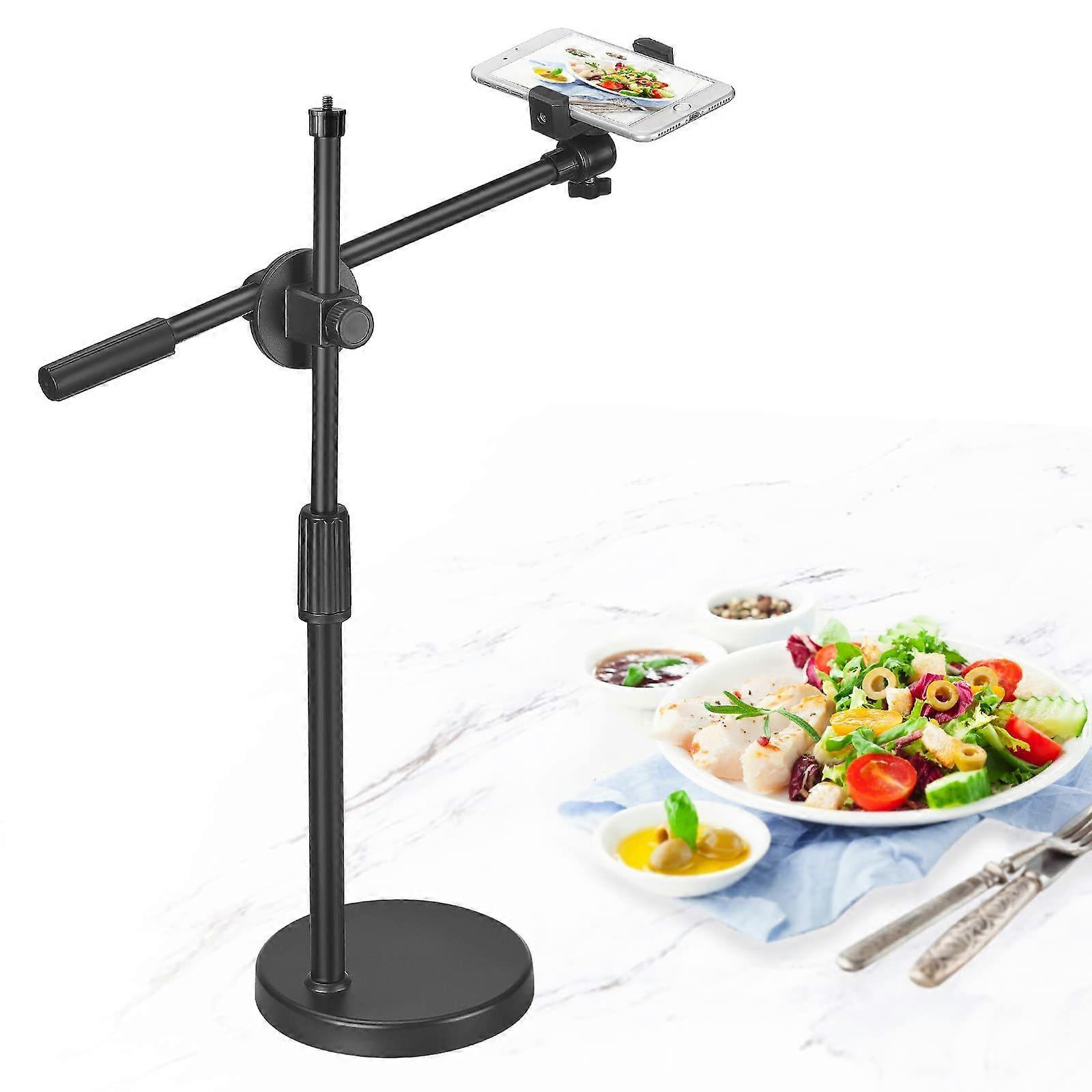 Adjustable mobile phone holder, adjustable height and angle with stable round base, perfect (36-52 cm)