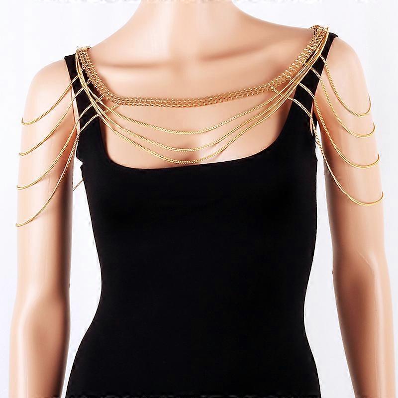 Elegant Layered Shoulder Necklace Festival Wear Gold Body Chain Jewelry