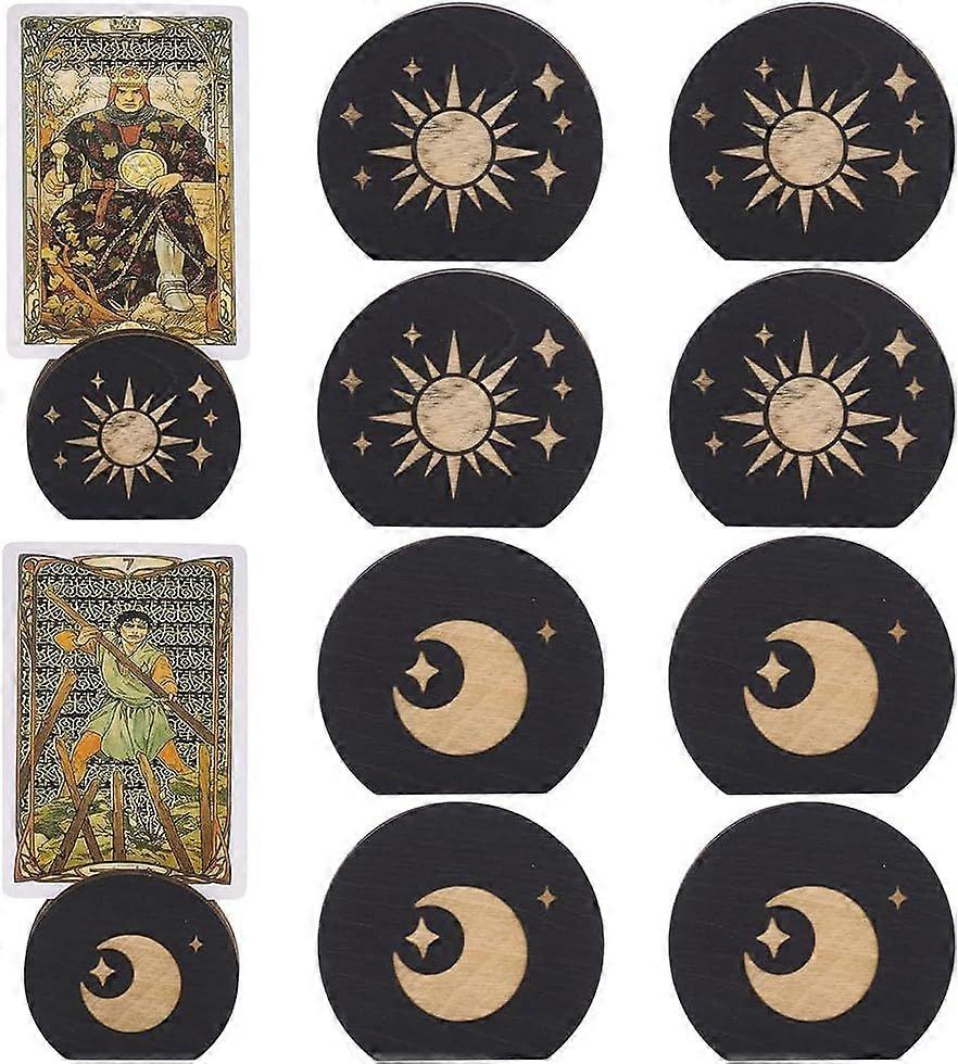 10 Pcs Wooden Tarot Card Holder 1.8x2x0.6Inch Sun Moon Tarot Card Storage Stand Black Tarot Card Stand Witchy Stand for Oracle Lenormand Meditation Pa