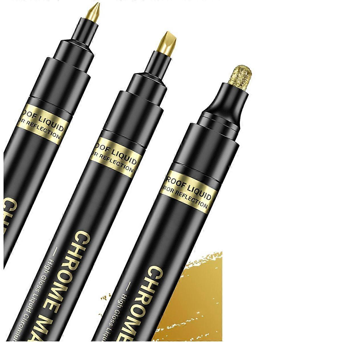 3Pc Liquid Mirror Chrome Markers,Permanent Reflective Metallic Chrome Paint Pen,High Gloss Car DIY