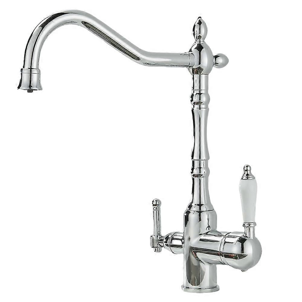 Kitchen Sink Faucet with Water Filter, Two Handle 360° Swivel Brass  Arc Tap for RV or Home