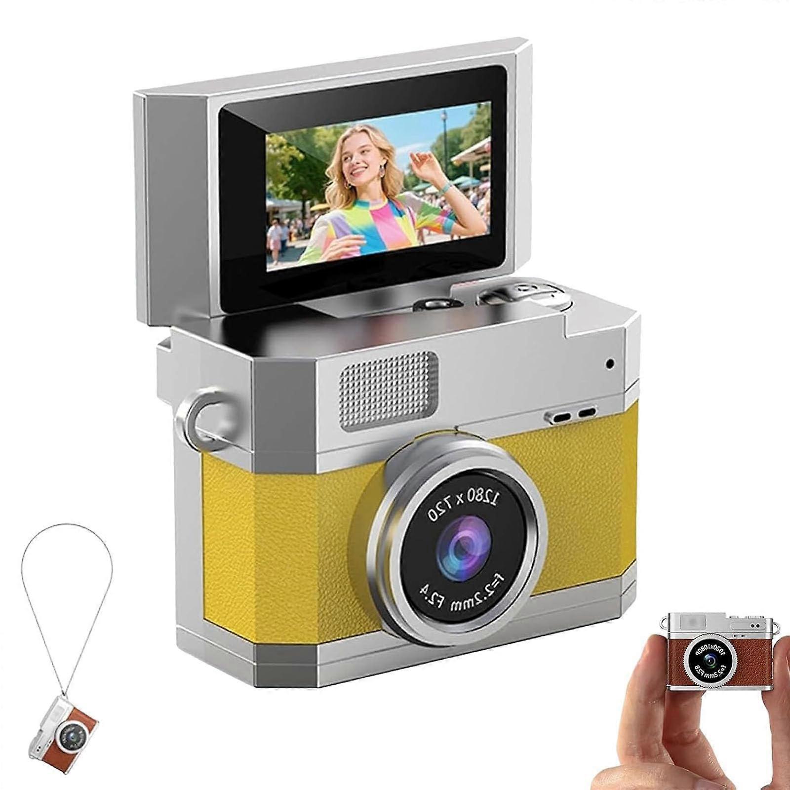 Mini Digital Camera with 180° Retro Flip Screen, LED Light, UltraCompact Selfie Camera Yellow