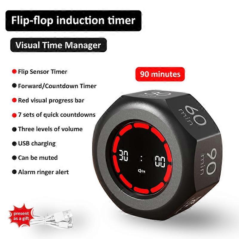 Flip Timer Mini Visual Timer Gravity Sensor Timer 90-Minute 7 Preset Time Management Tools for Home School Study Office Kitchen
