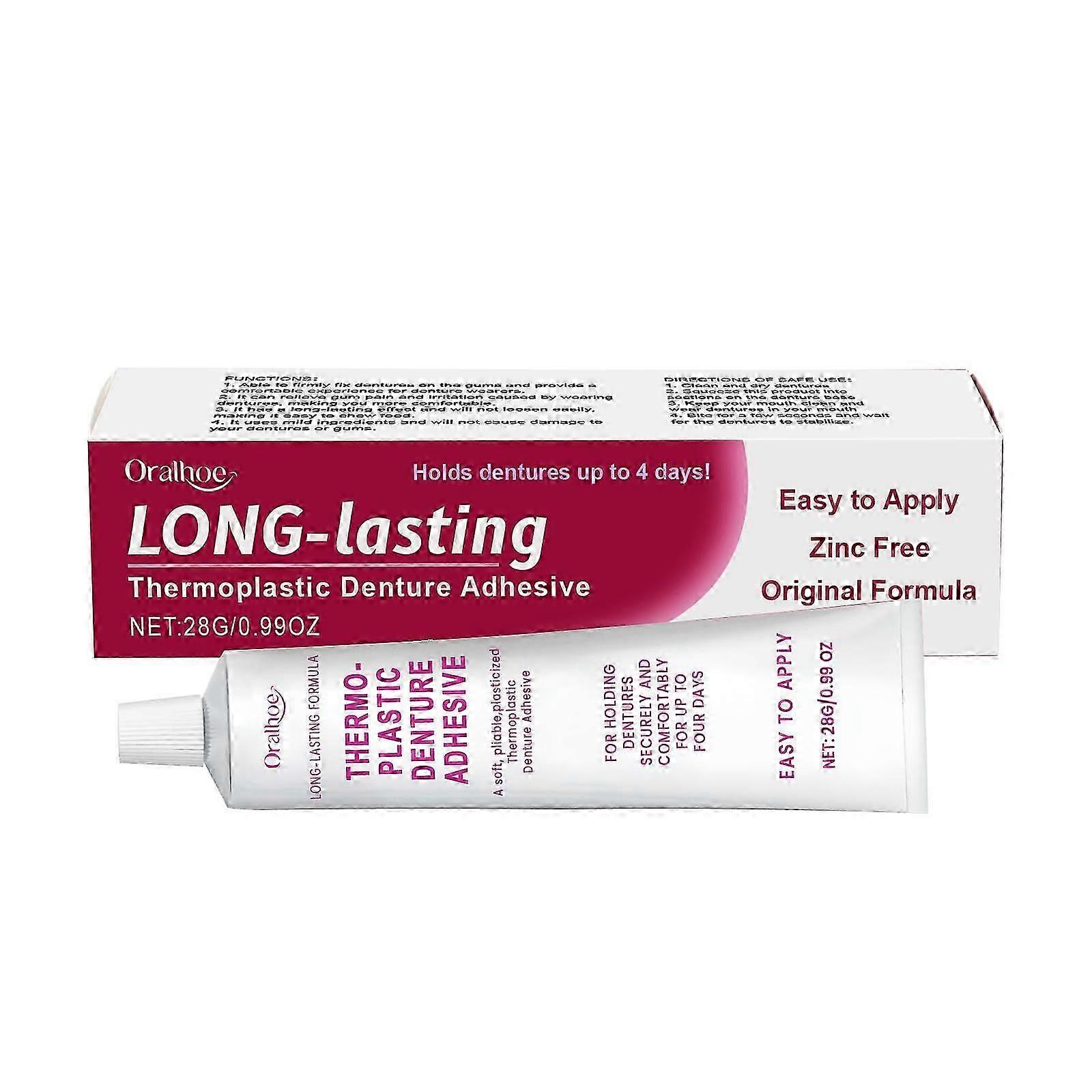 Long-Lasting Denture Adhesive - Up to 4 Days Secure Fixation, Comfort & Gum Care - Easy Application, Reduces Discomfort, 28g