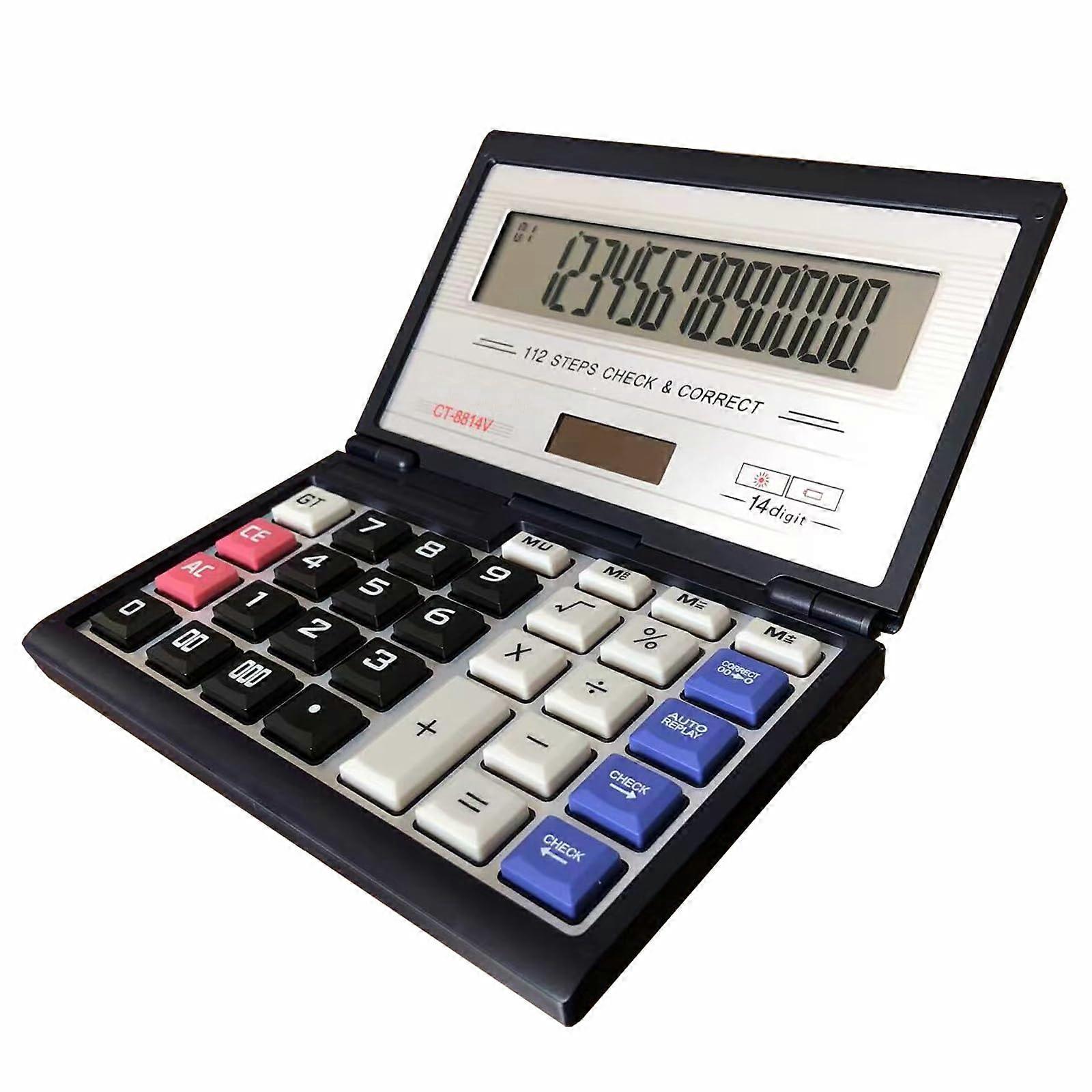 14Digit Large Display Folding Portable Calculator Dual Power for Business and Office
