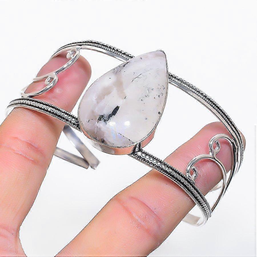 Natural Moonstone Gemstone 925 Sterling Silver Cuff Bangle Adjustable v6p77