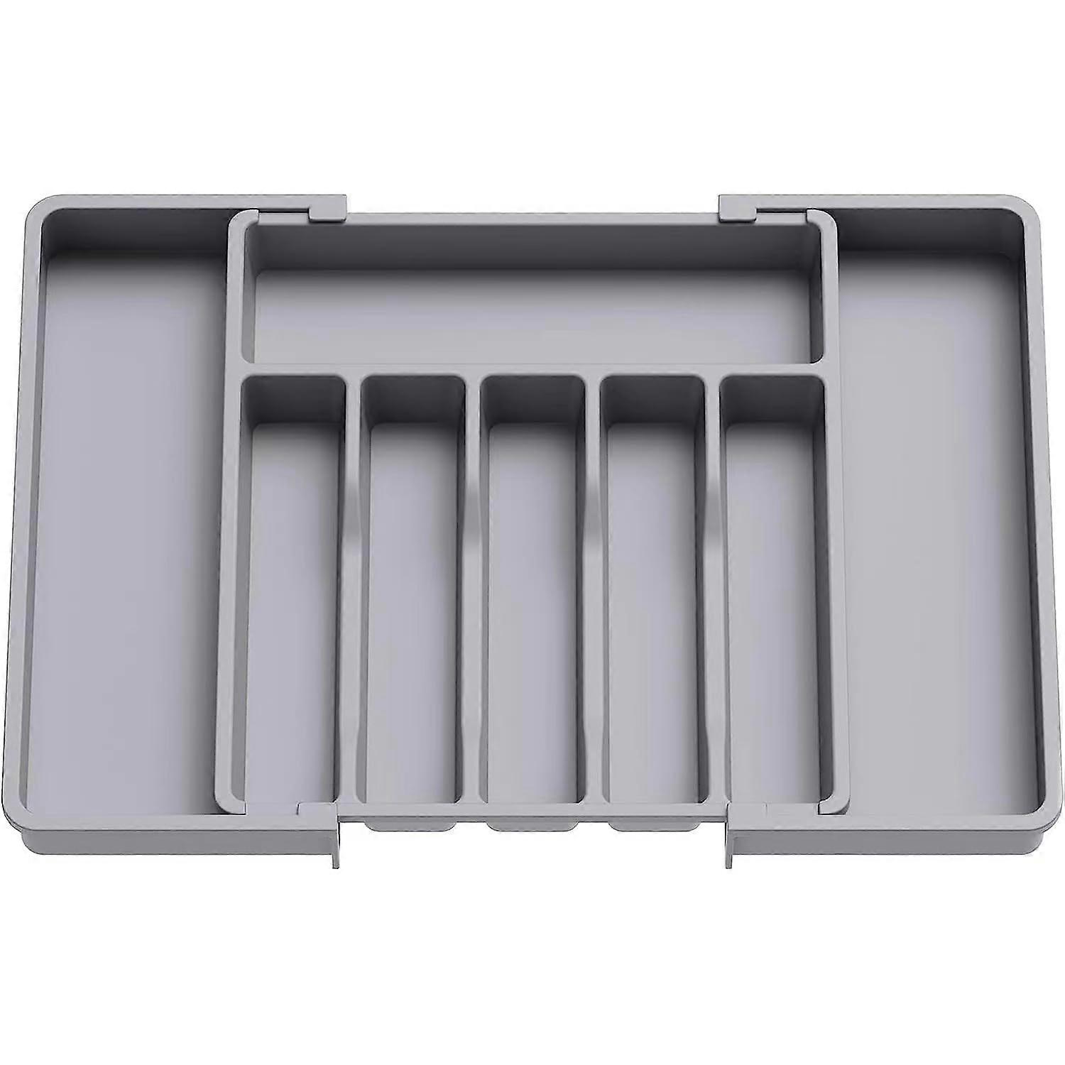 Silverware Drawer Organizer Expandable Plastic Utensil Tray Adjustable Cutlery Holder Grey