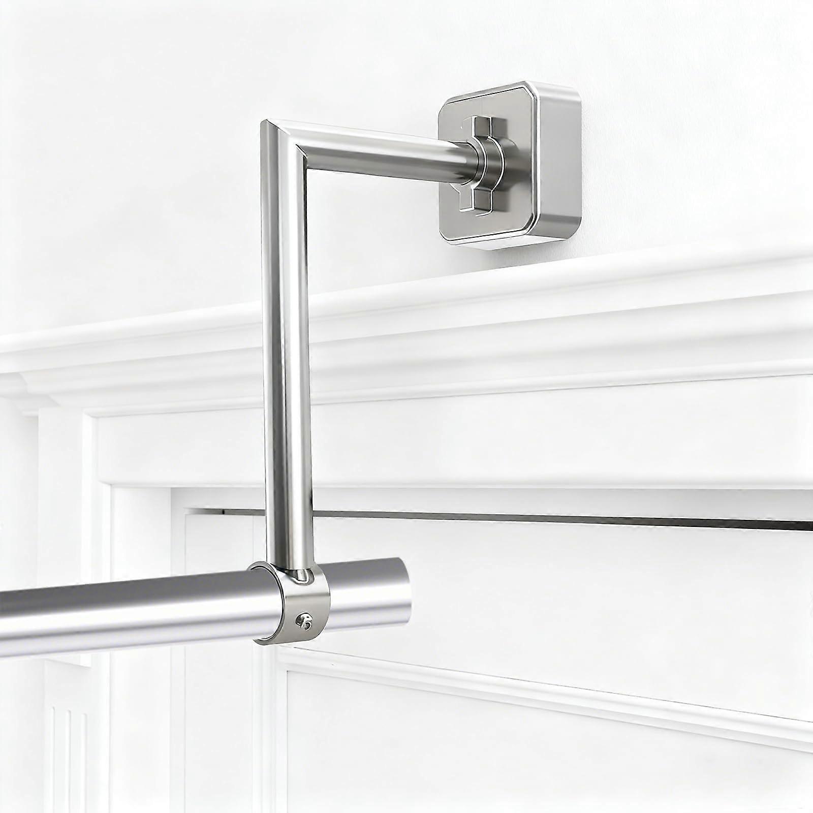 2Pcs Wall Mounted Laundry Rack Brackets, LShaped SideMount Clothes Drying Rod Holders, Silver