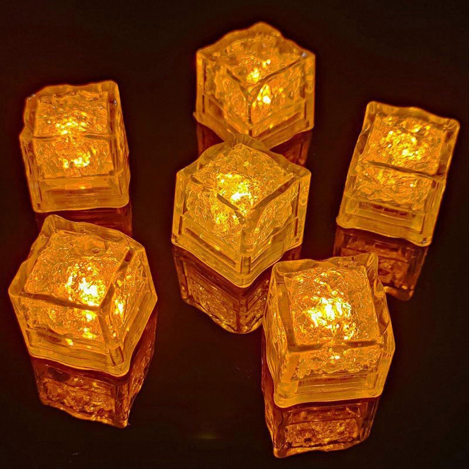 LED Ice Cubes for Drinks 12 Pack Yellow Liquid Activated Waterproof Light Up Cubes for Party Wedding