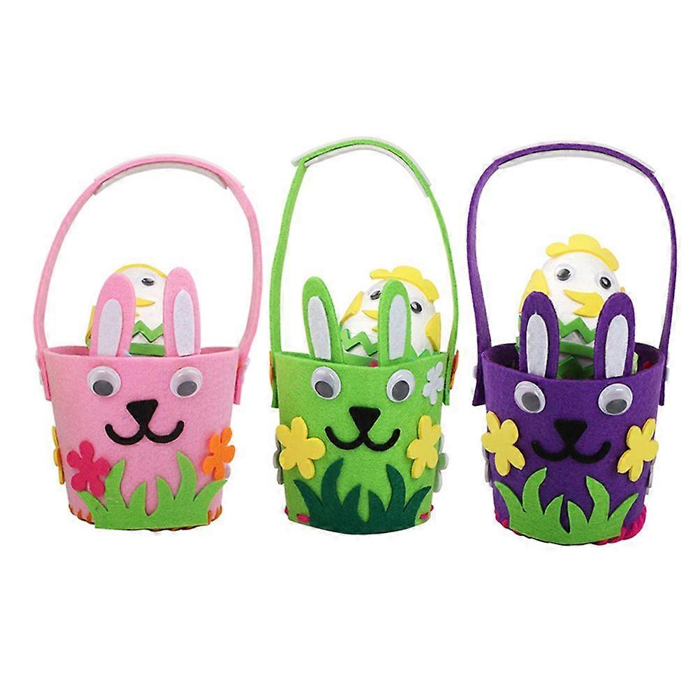 3pcs Easter Egg Baskets Adorable Bunny Felt Baskets Festival Decorations