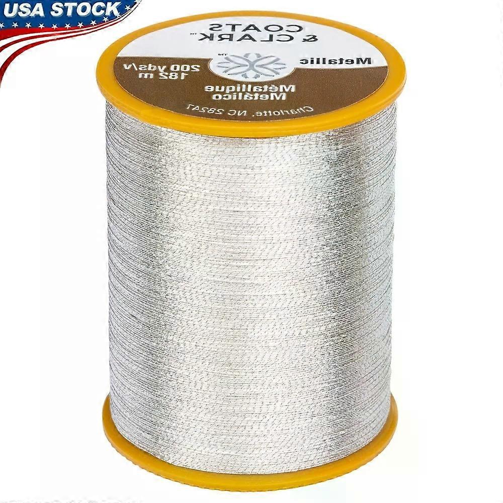Metallic Silver Embroidery Thread 200 Yards 40 Weight Topstitching Compatible with Computerized Sewing Machines Crafts Projects