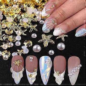 200Pcs Starfish Shell Pearl Nail Art Rhinestones Set, OceanInspired Nail Charms for Summer Manicure
