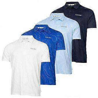 Calvin Klein Herren Golf-Poloshirt mit Marmormuster, Stretchanteil und Stehkragen