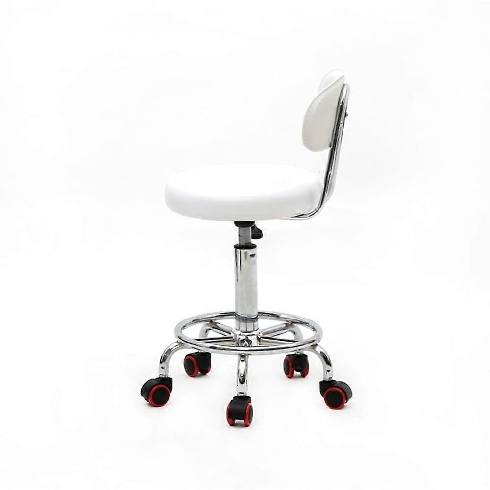 Round Shape Adjustable Stools, Salon Stool with Back & Wheels - White