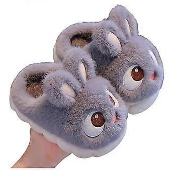 Pluche pantoffels, warme pantoffels met cartoonprint, gesloten teen, niet-zachte zool, pluizige schoenen, comfortabele pantoffels voor dagelijks gebruik, koffiekleur, 4-5 jaar
