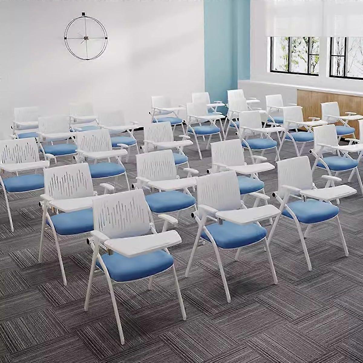 Grey Folding Chair with Writing Tablet, Stackable Training Seat for Office School Conference