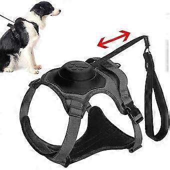 Conjunto de coleira peitoral retrátil 2 em 1 para cães anti-puxão, colete refletivo para cães de serviço com alça de controle.