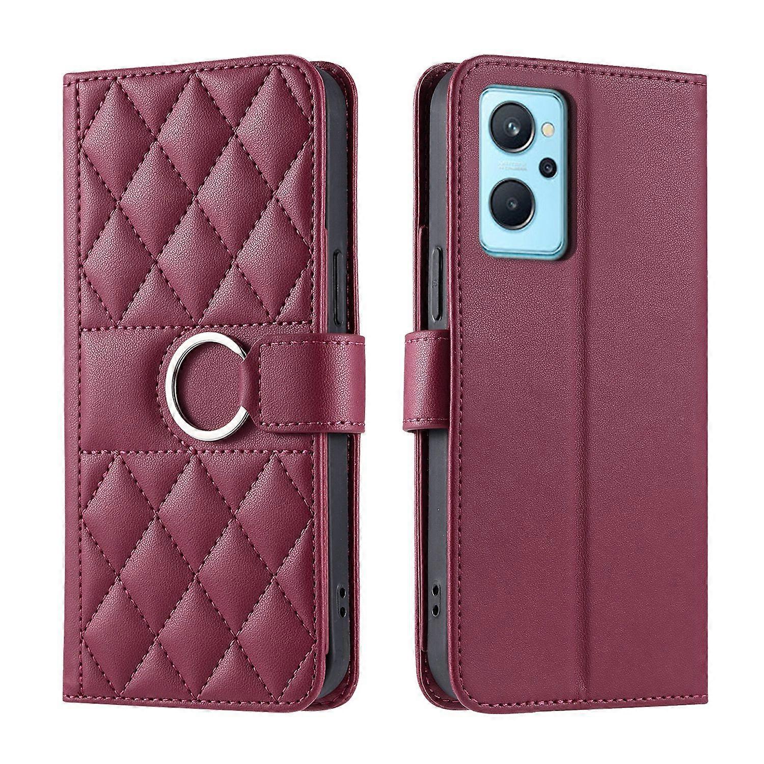 Ring Buckle Rhombic Leather Phone Case