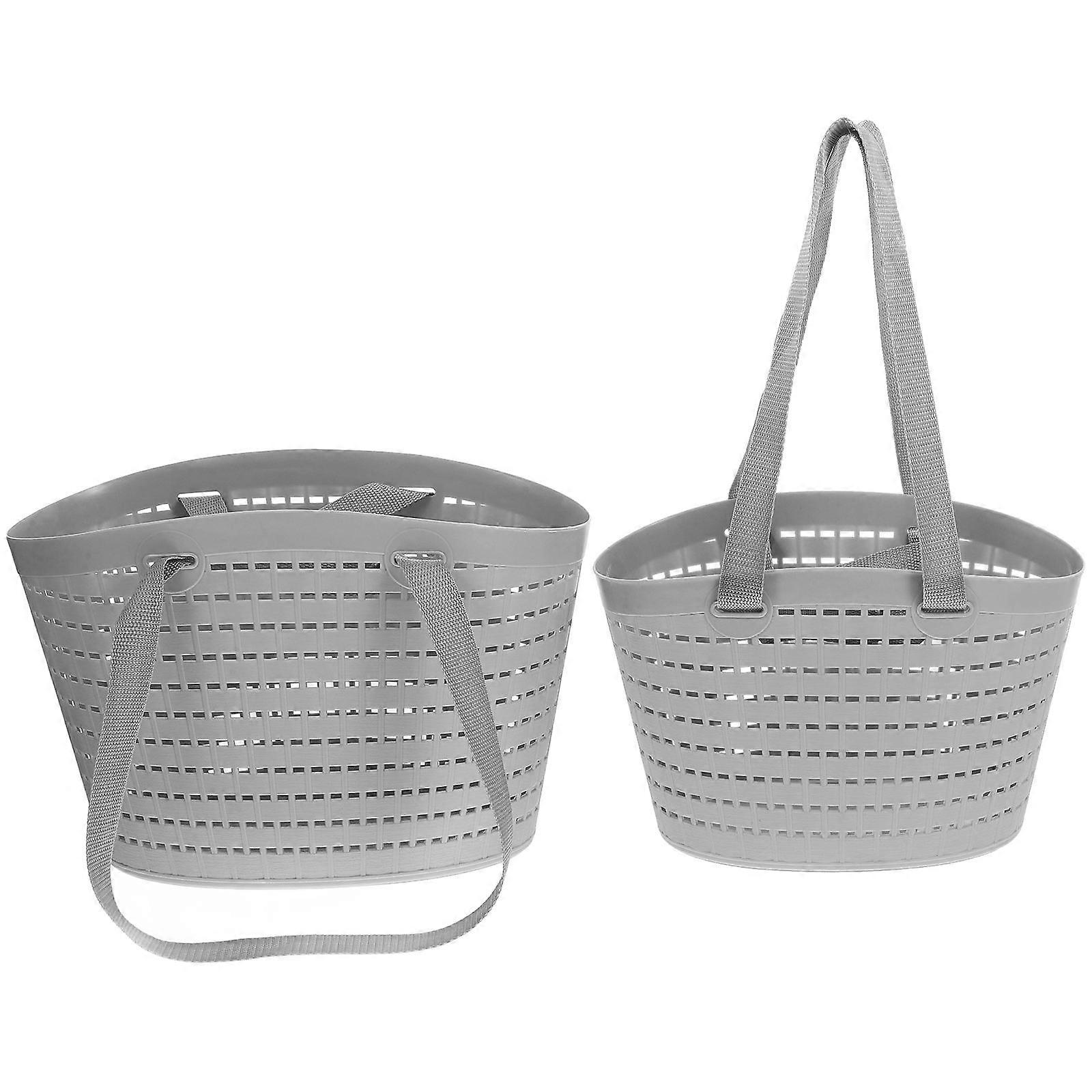 Plastic Laundry Basket with Handle for Clothes Storage 2Pcs Grey