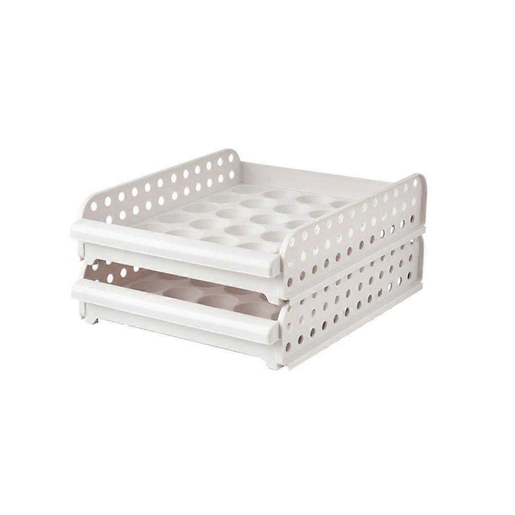 Stackable Egg Storage Box 30 Grids Egg Container Plastic Egg Tray for Home Kitchen (White, 2-layer) White