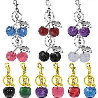 Cherry Bag Charm Set 12 Pcs Cute Cherry Keychain Cherries Purse Charms compatible with Women Gold Red Black Key Chain Accessories