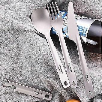 TOMSHOO 4-in-1 Titanium Flatware Cutlery Set Lightweight Dinner Spoon Compatible withk Cutter with Multifunctional Storage Holder Bottle Opener Compat