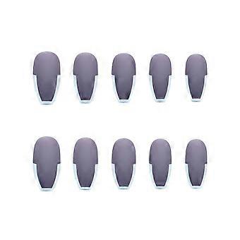 Matte Grey Coffin Press On Nails 24Pcs Medium Length Reusable Fake Nails Kit with 12 Sizes