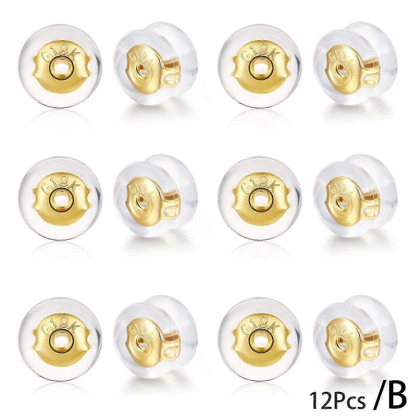 12pcs Locking Secure Earring Backs for Studs, Silicone Earring Backs Gold Silve