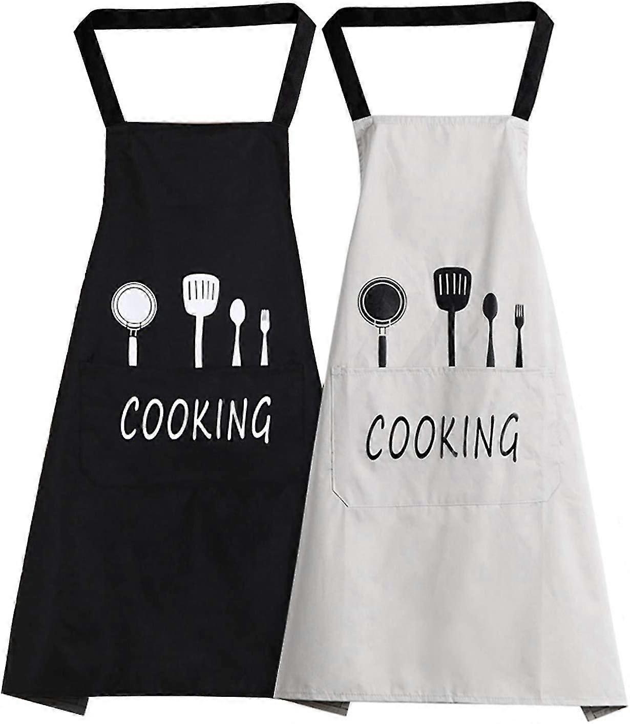 Aprons, 2 Pack Polyester Adjustable Bib Waterproof Aprons With 2 Pockets,cooking Kitchen