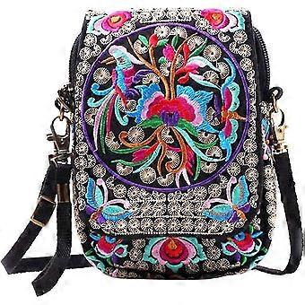 Kvinner Brodert vesken Mobiltelefon Lommebok Crossbody Bag Mini Skulderveske