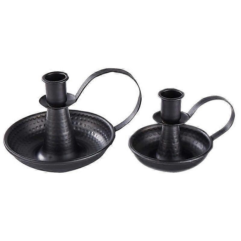 2Pcs Black Iron Candle Holder Set, Rustic Taper Candlestick Dcor