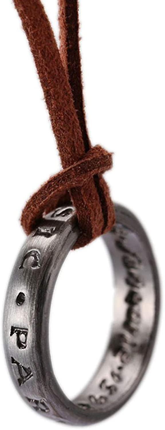 Uncharted 4 Nathan Drake kaiverrettu rengas riipus kaulakoru säädettävä ruskea nahka ketju (unisex)