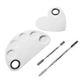 2pcs Stainless Steel Nail-art Cosmetic Artist Mixing Palettes with 2pcs Spatulas