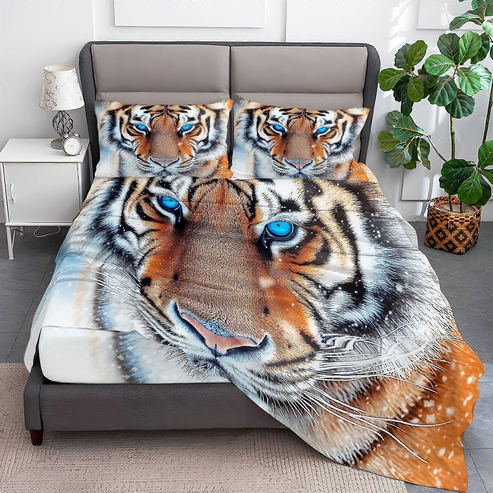 Tiger Print Bedding Set Queen Size Soft Microfiber Fitted Sheet Set with Deep Pocket Design