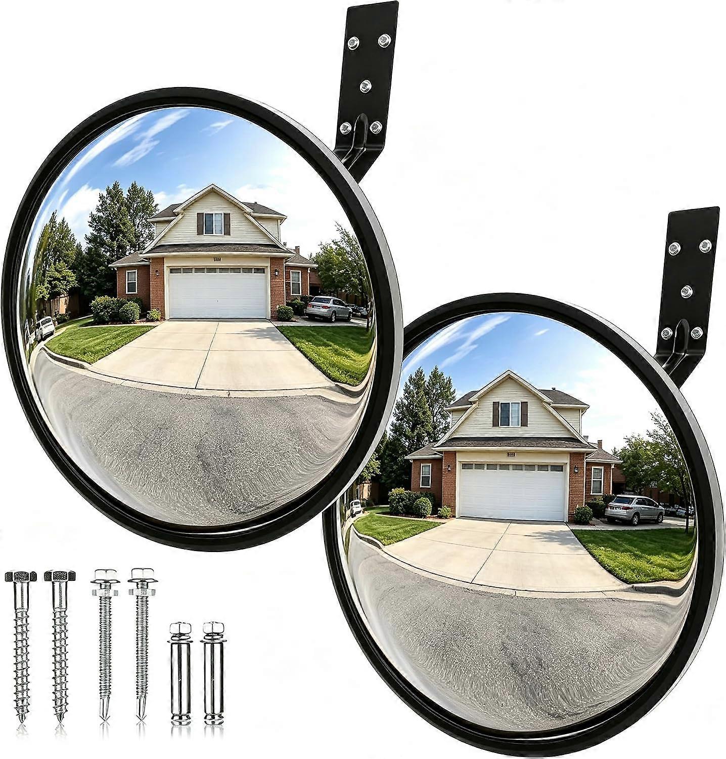 Lot de 2 miroirs convexes en acrylique de 30 cm (12 pouces) – Miroirs d'angle mort grand angle à 160°, rétroviseurs d'angle réglables pour garages, allées, magasins, entrepôts, etc.