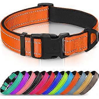 Nylon Reflective Dog Collar with Soft Neoprene Padding, for Puppies, Small, Medium and Large Dogs, 30-40cm, Orange