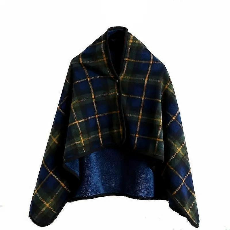 Wearable Shawl Blanket - Soft Polyester Fleece Wrap with Button Closure Plaid