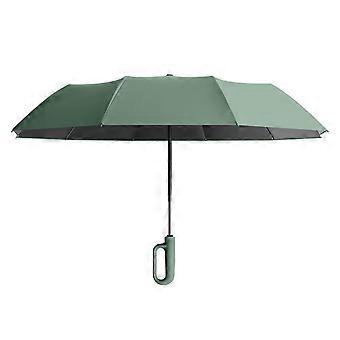 Automatic Folding Umbrella for Sun and Rain, Compact Windproof Travel Umbrella with Ring Buckle, Green