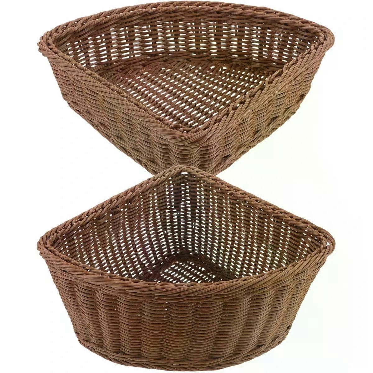 2pcs Plastic Rattan Corner Baskets for Wardrobe Side Tables