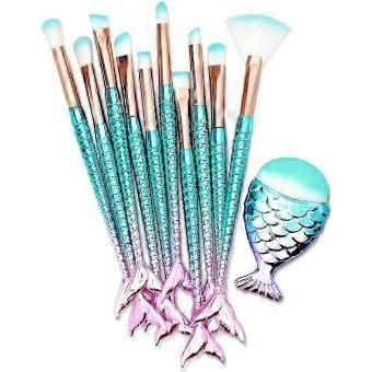 11PCS Makeup Brushes Set with Colorful Fish Tail Handle, Foundation Eyebrow Eyeliner Blush Cosmetic Concealer Brushes Christmas Gift core