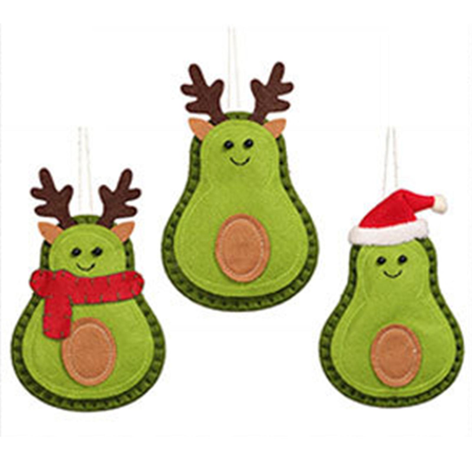 3 Pieces Christmas Tree Ornaments Avocado With Reindeer Antlers Xmas Hat Scarf Hanging Gift Xmas Decor