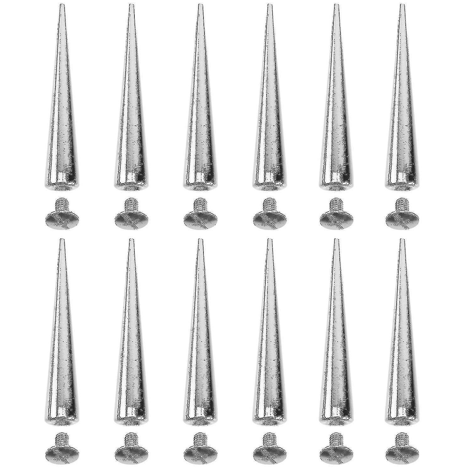 10pcs Solid Punk Bullet Large Spikes Metal Leather Rivets Diy Silver Cone Studs