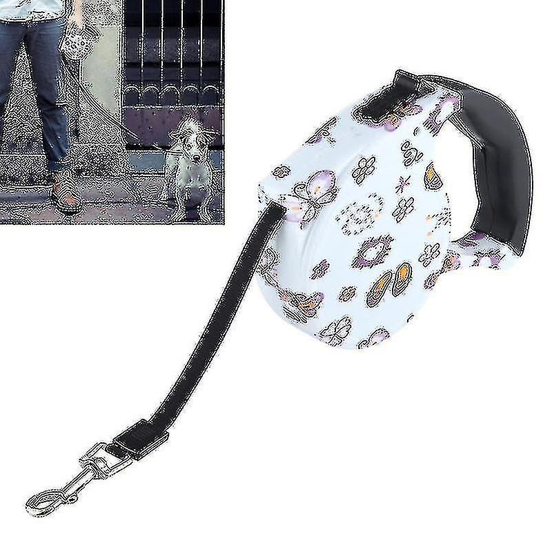 5m Butterflies And Flowers Pattern Flexible Retractable Dog / Cat Leash For Daily Walking