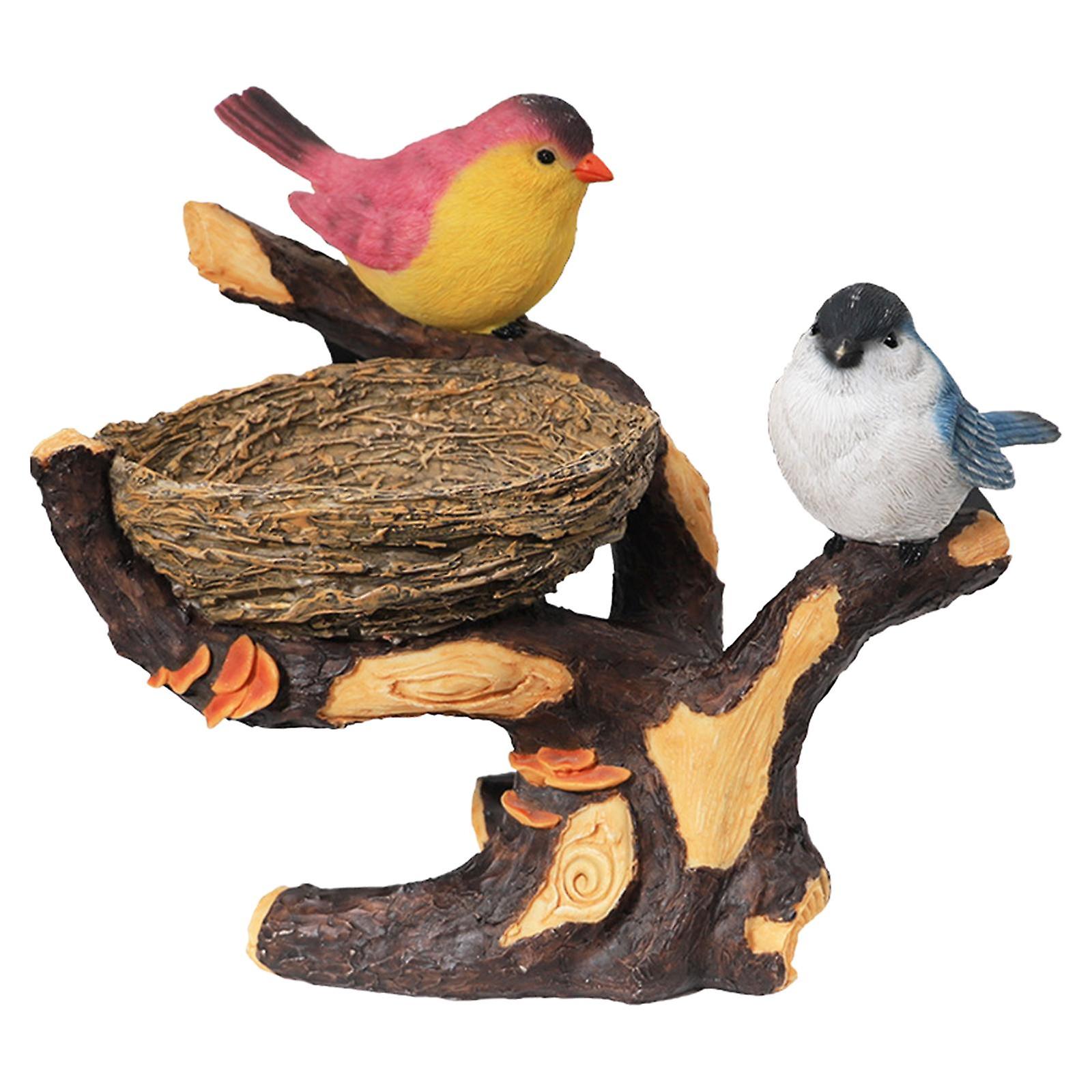 Creative Bird Statue Resin Basket Keys Storage Figurine for Table Gift Cafe