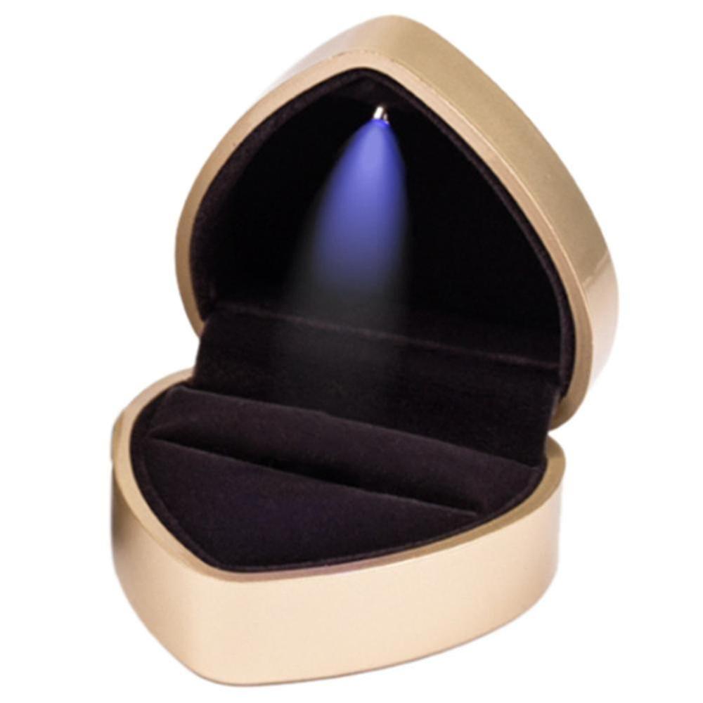 Heart-shaped Led Wedding Ring Box With Display Storage Jewelry Case Gold