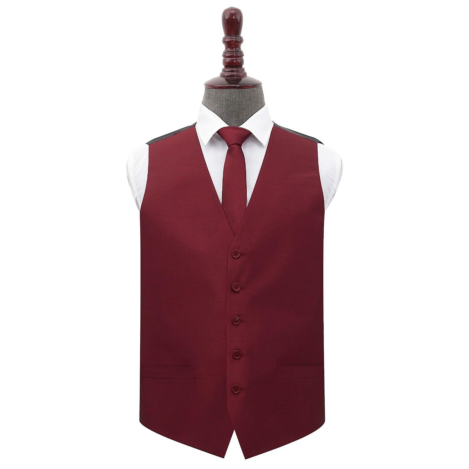 Bordeaux Plain Shantung Bruiloft Gilet en Tie Set