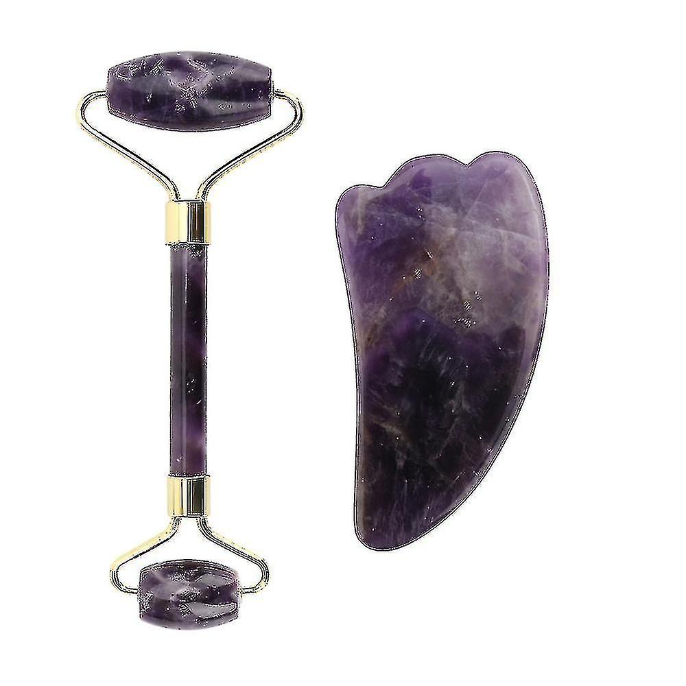 Natural Rose Quartz Roller Gua Sha Set Face Roller Massage Tool Skin Care Set Facial Triangle Type Gua Sha Stone Face Massager
