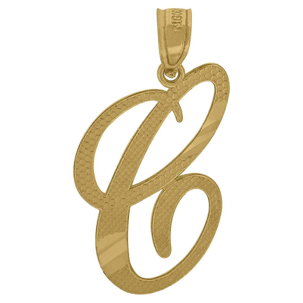 10k Gold Dc Unisex C Height 24.5mm X Width 12.5mm Letter Name Personalized Monogram Initial Charm Pendant Necklace-Penda