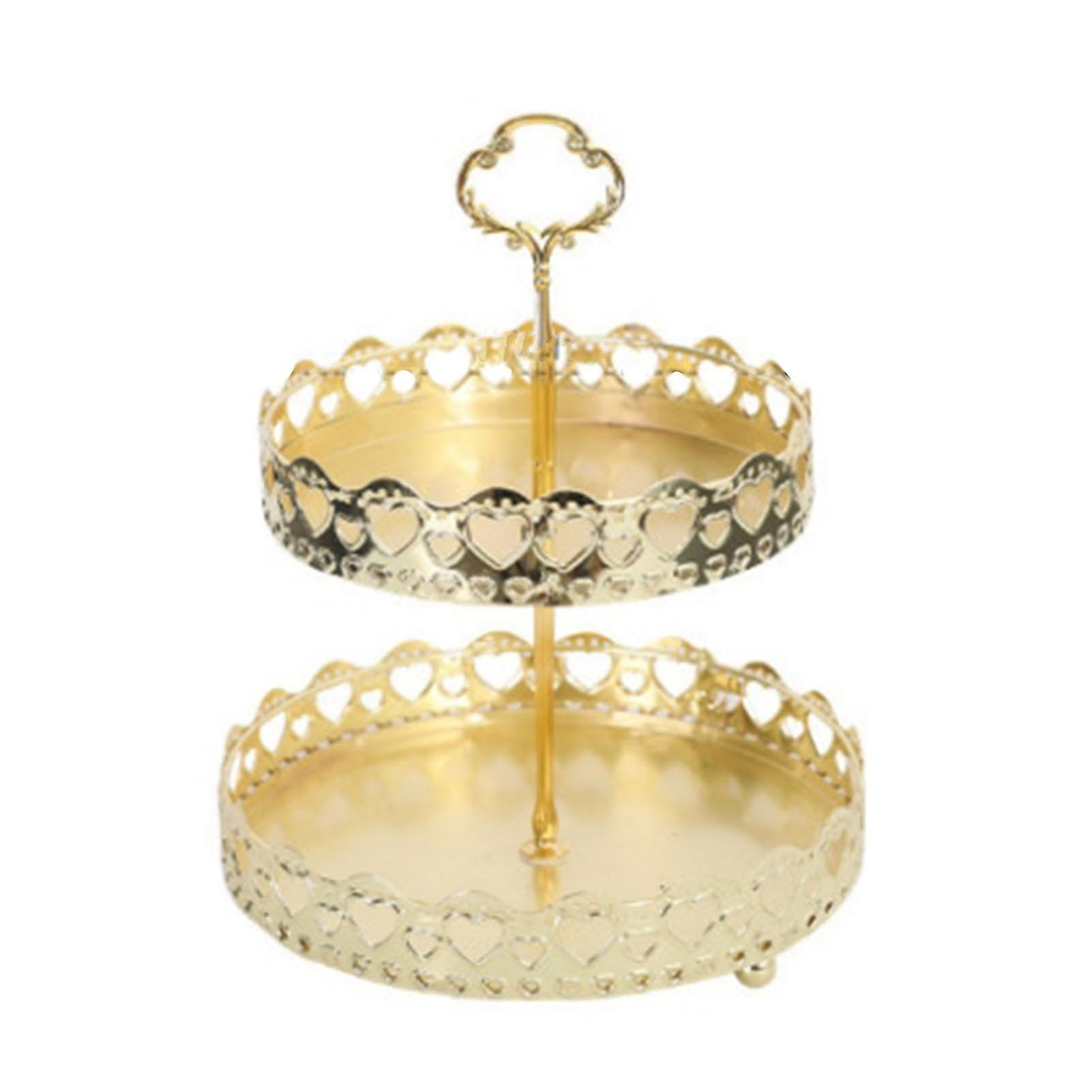 Double Layer Pastry Tray Decorative Copper Gold Biscuits Dessert Display Plate for Wedding